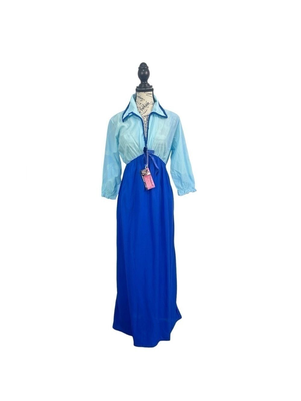 Vintage Queentex Long Sleeve Open Collar Nightgown Sz Med